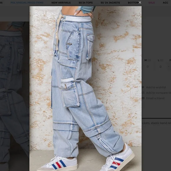 POL Light Wash Cargo Utility Jean Jogger Pants Y2K SR20 - Picture 7 of 10